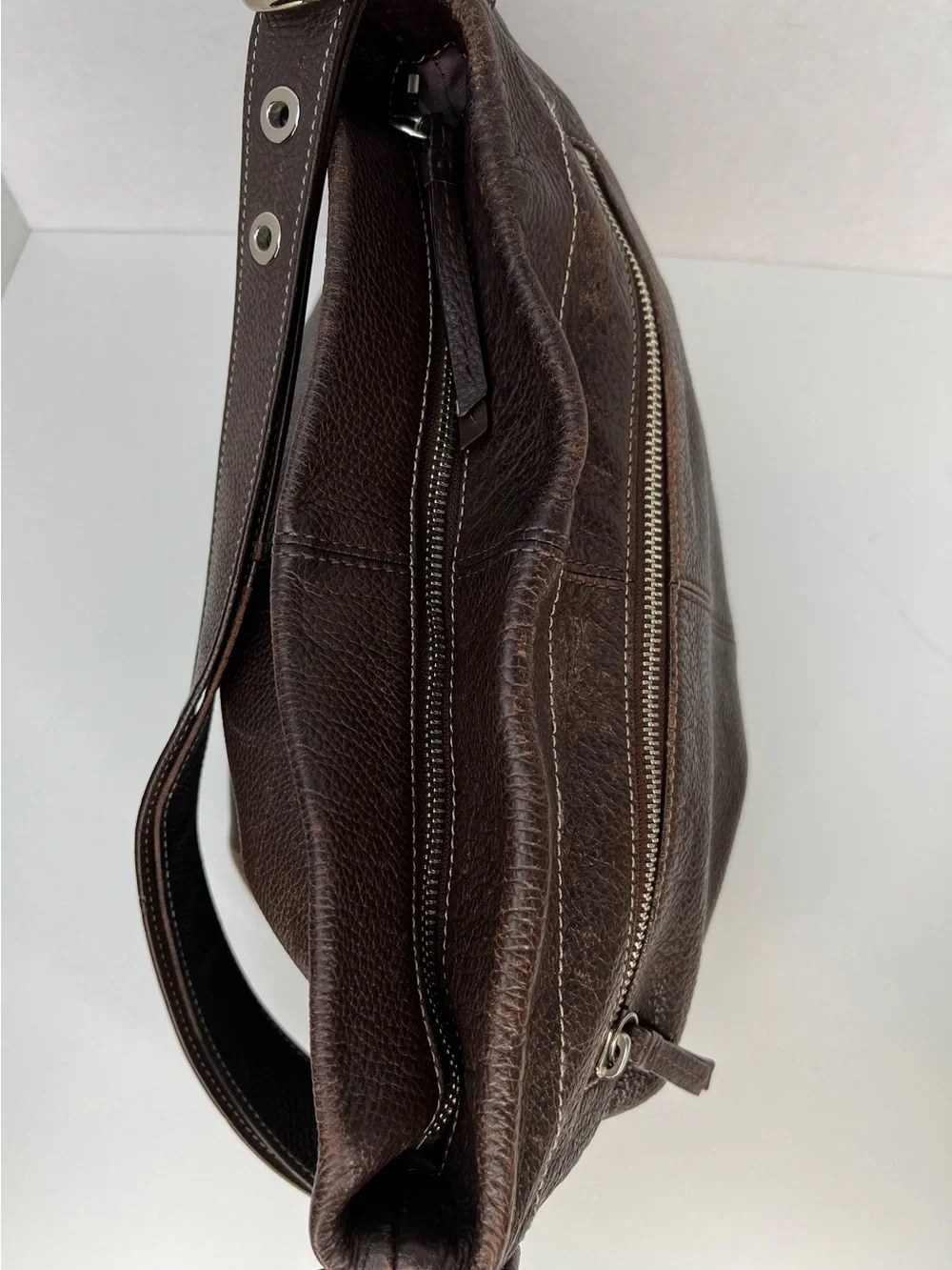 Coach Dark Brown Pebbled Leather Shoulder Bag